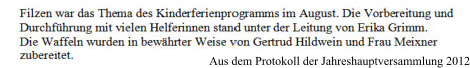 Aus dem Protokoll der Jahreshauptversammlung 2012